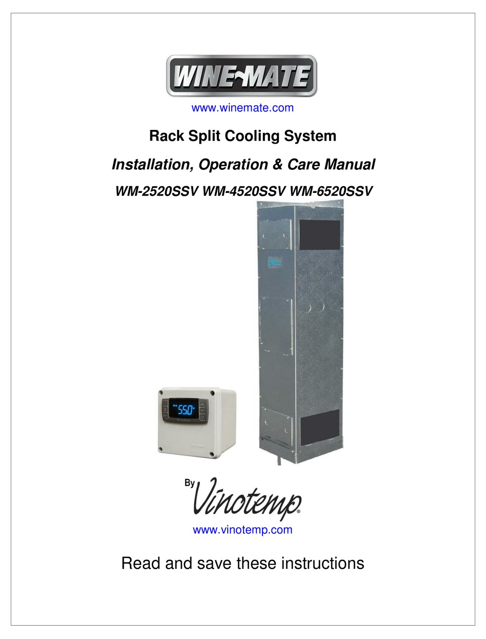 VINOTEMP WINEMATE WM2520SSV INSTALLATION, OPERATION & CARE MANUAL Pdf