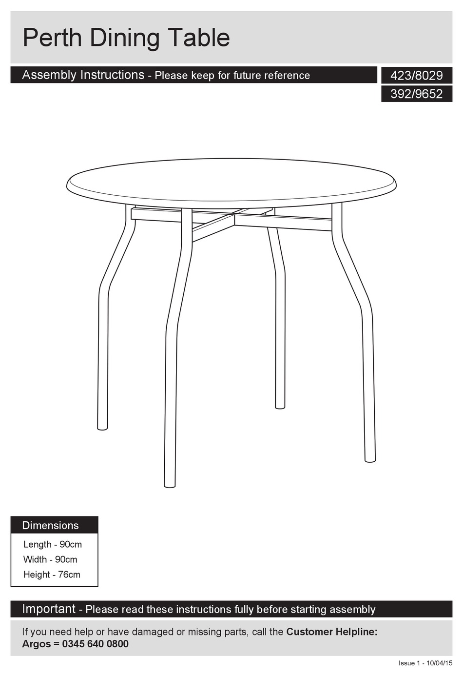 ARGOS PERTH 423/8029 ASSEMBLY INSTRUCTIONS Pdf Download ManualsLib