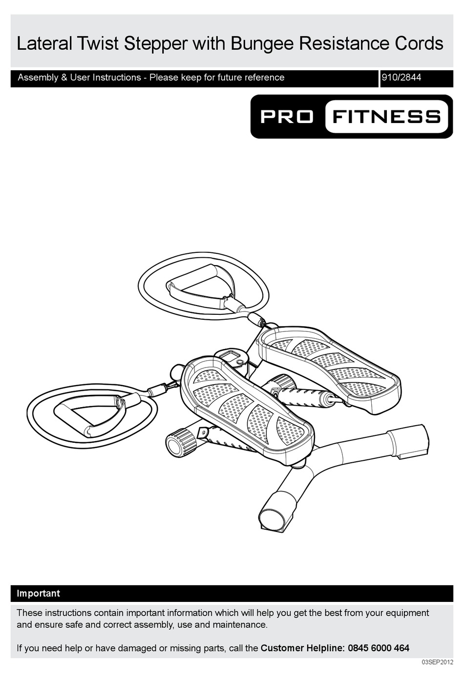 PRO FITNESS 910/2844 ASSEMBLY & USER INSTRUCTIONS Pdf Download ManualsLib