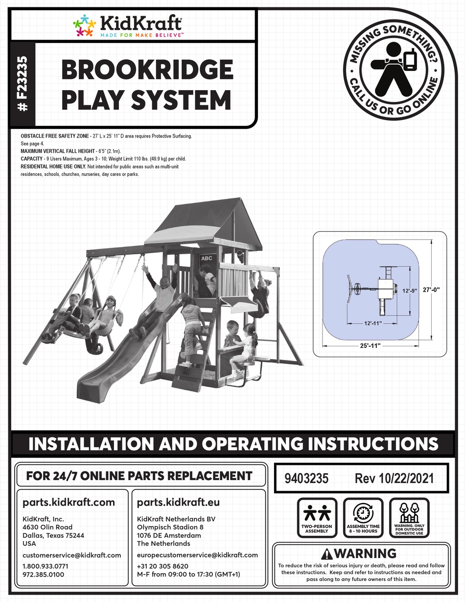 KIDKRAFT BROOKRIDGE PLAY SYSTEM INSTALLATION AND OPERATING INSTRUCTIONS