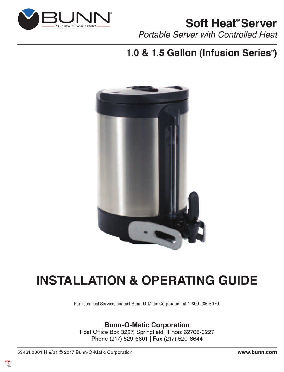 BUNN SOFT HEAT INFUSION SERIES INSTALLATION & OPERATING MANUAL Pdf