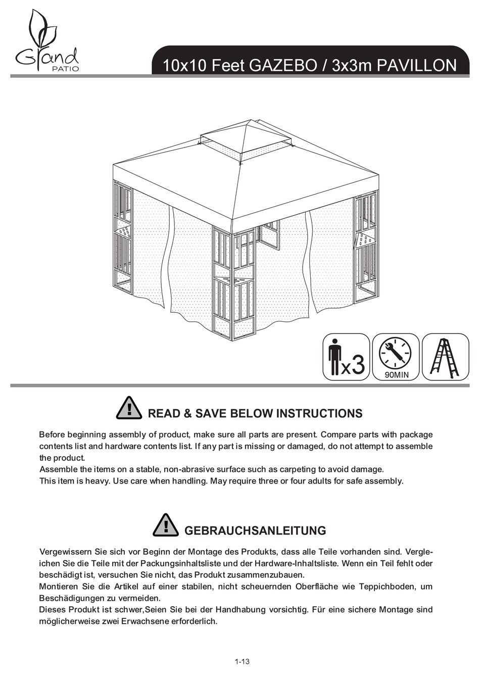 GRAND PATIO GAZEBO MANUAL Pdf Download ManualsLib