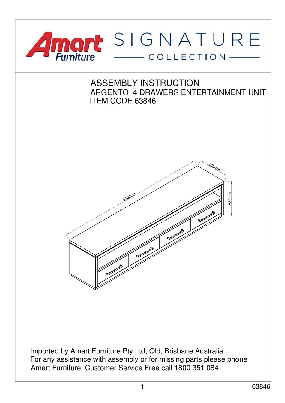 AMART FURNITURE SIGNATURE ARGENTO 63846 ASSEMBLY INSTRUCTION MANUAL Pdf