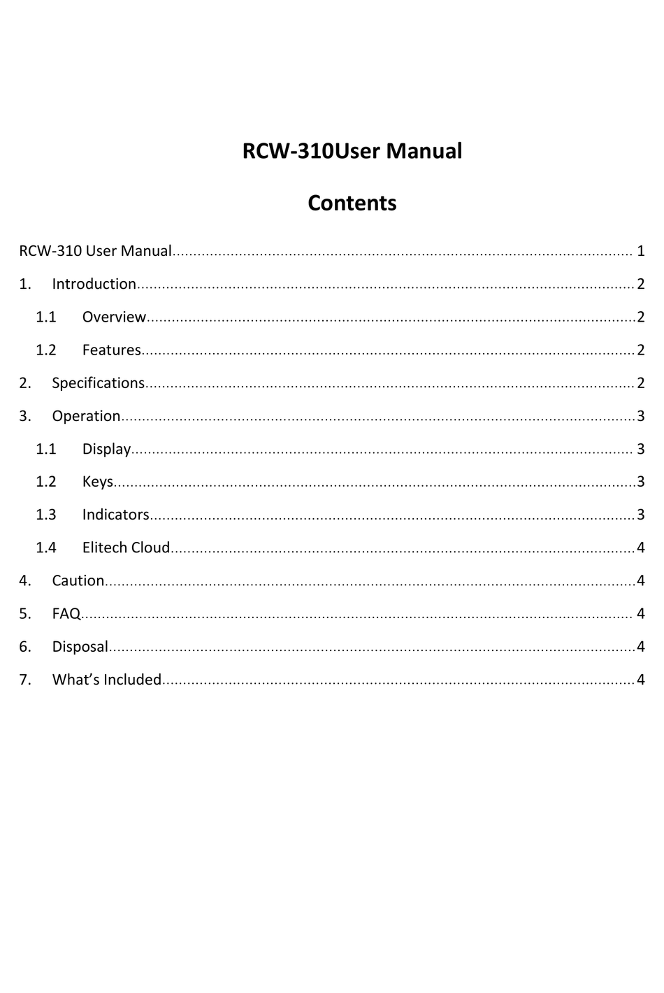 ELITECH RCW310 USER MANUAL Pdf Download ManualsLib
