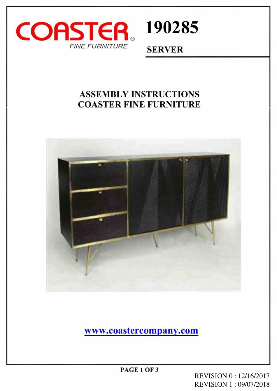 COASTER 190285 ASSEMBLY INSTRUCTIONS Pdf Download ManualsLib