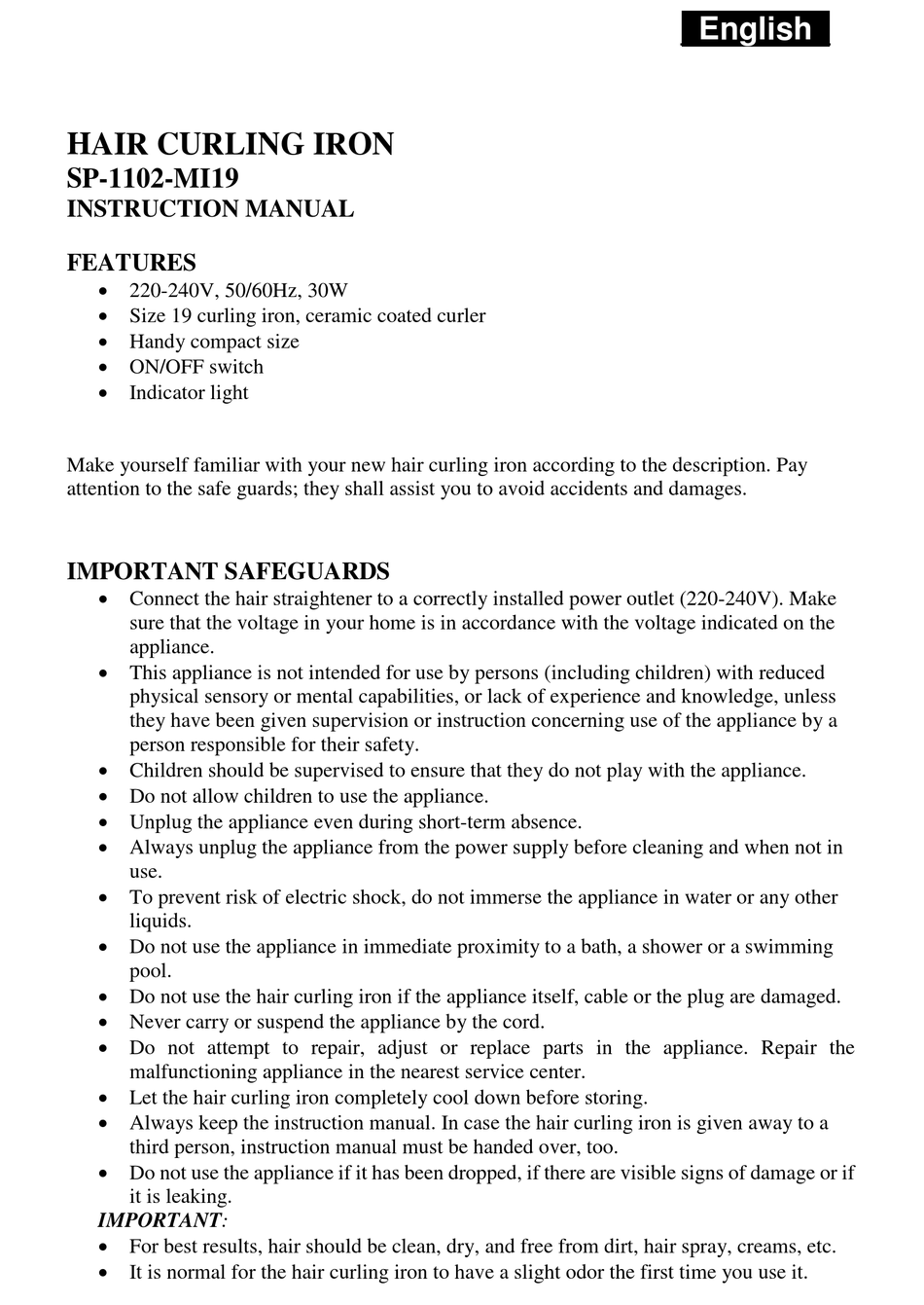 SAPIRHOME SP-1102-MI19 INSTRUCTION MANUAL Pdf Download | ManualsLib