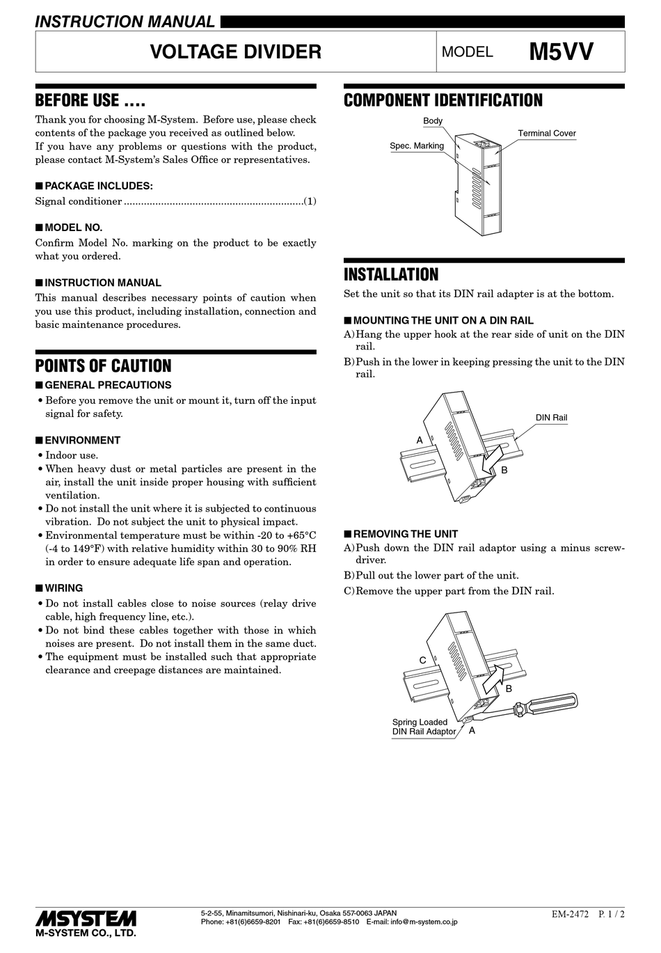 M-SYSTEM M5VV INSTRUCTION MANUAL Pdf Download | ManualsLib