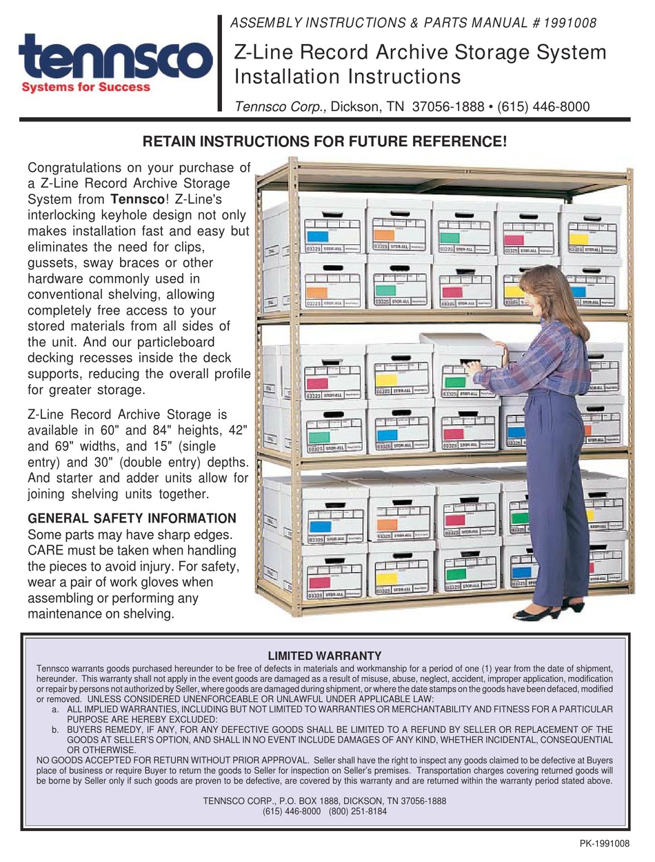 TENNSCO 1991008 ASSEMBLY INSTRUCTIONS/PARTS MANUAL Pdf Download