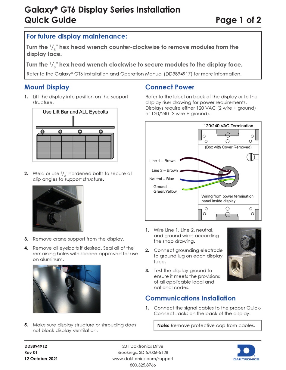 DAKTRONICS GALAXY GT6 INSTALLATION QUICK MANUAL Pdf Download ManualsLib