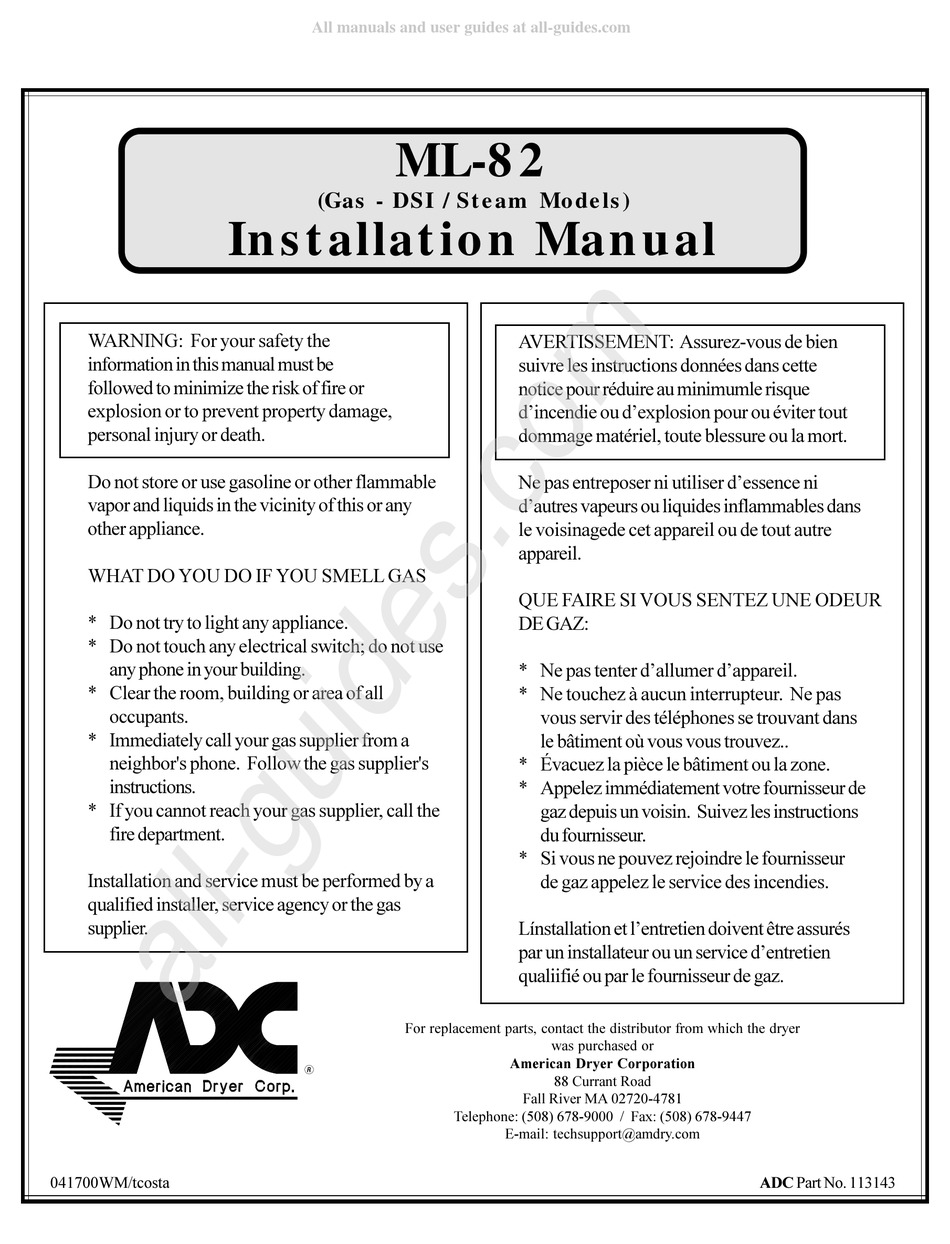 AMERICAN DRYER CORP. ML-82 INSTALLATION MANUAL Pdf Download | ManualsLib