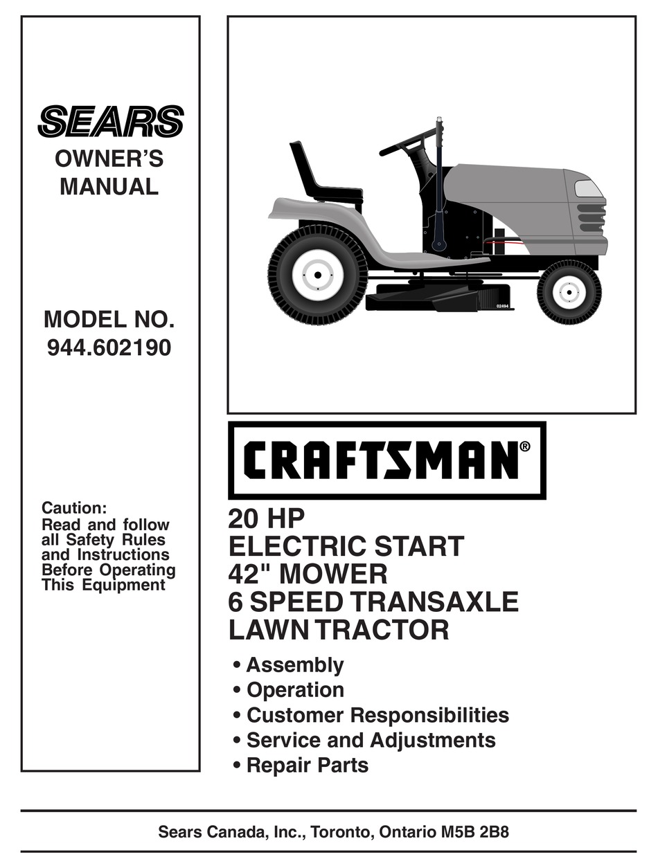 SEARS CRAFTSMAN 944.602190 OWNER'S MANUAL Pdf Download | ManualsLib