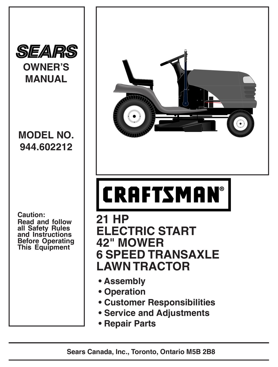 SEARS CRAFTSMAN 944.602212 OWNER'S MANUAL Pdf Download | ManualsLib