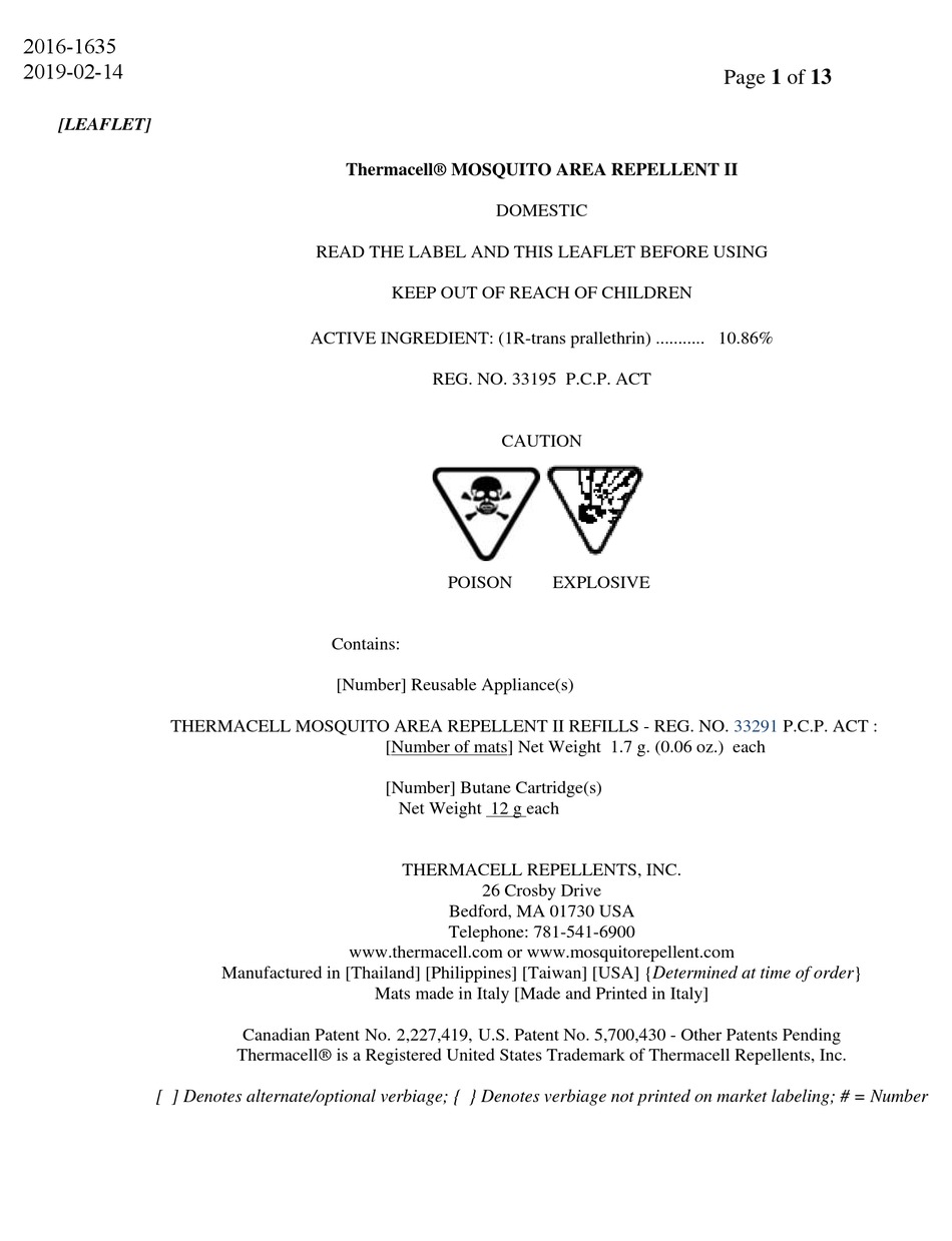 THERMACELL MOSQUITO AREA REPELLENT II MANUAL Pdf Download ManualsLib