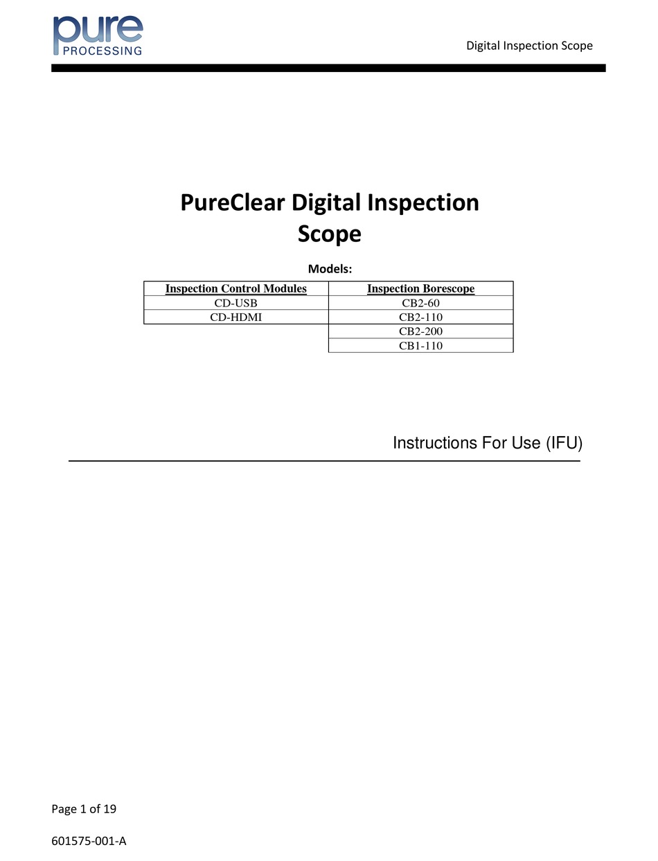 PURE PROCESSING PURECLEAR INSTRUCTIONS FOR USE MANUAL Pdf Download