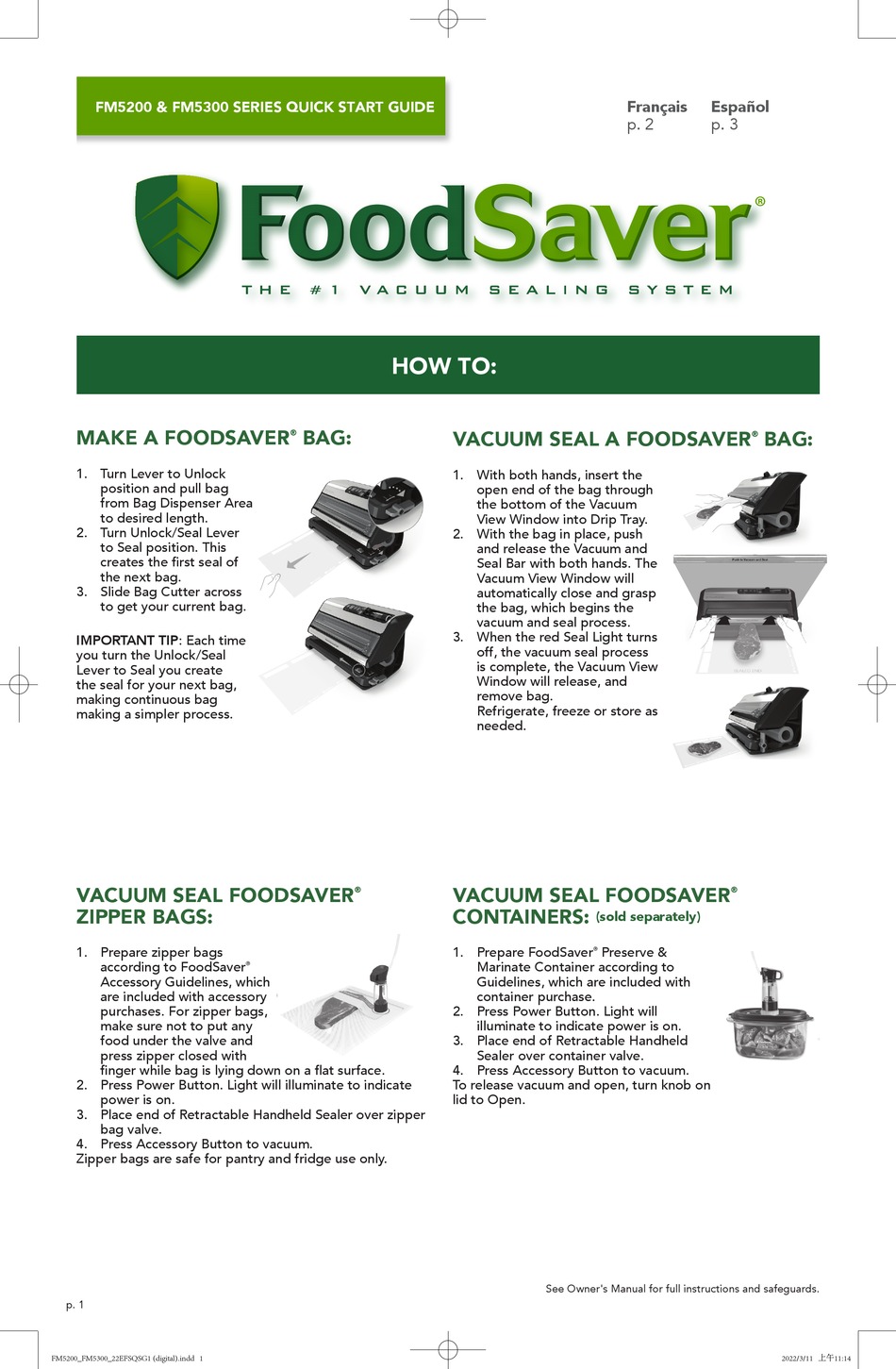 FOODSAVER FM5200 SERIES QUICK START MANUAL Pdf Download ManualsLib