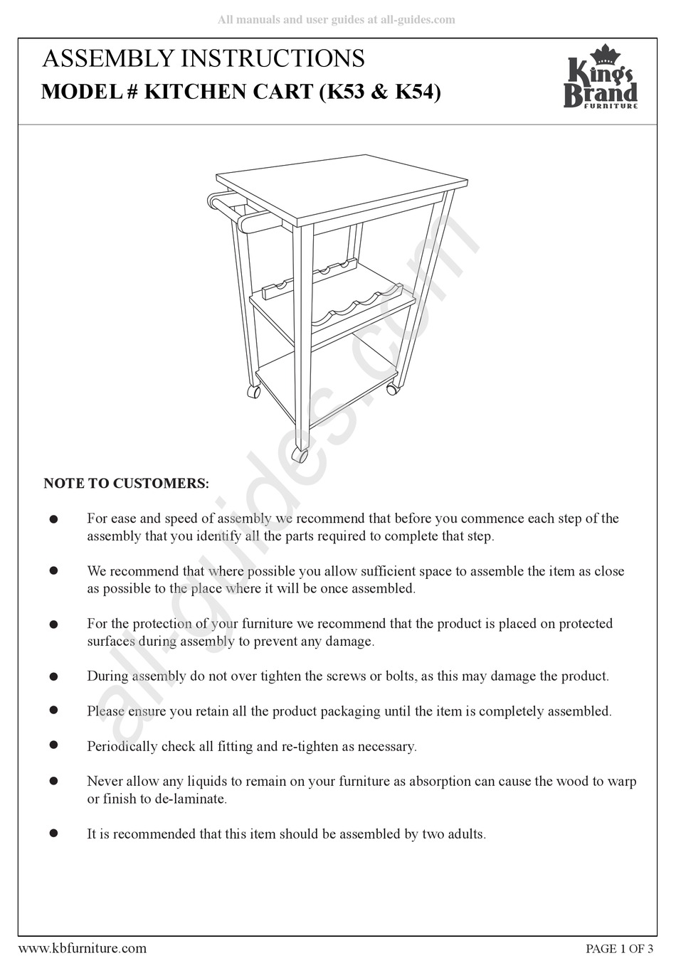KINGS BRAND FURNITURE K53 ASSEMBLY INSTRUCTIONS Pdf Download ManualsLib