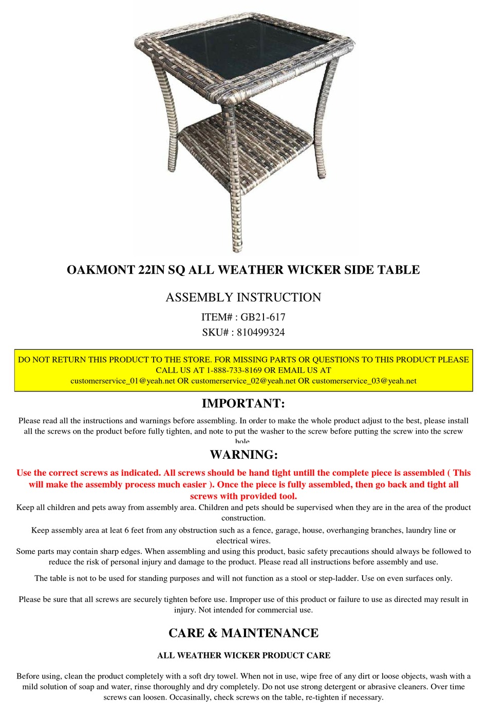 REAL LIVING OAKMONT GB21617 ASSEMBLY INSTRUCTION Pdf Download ManualsLib