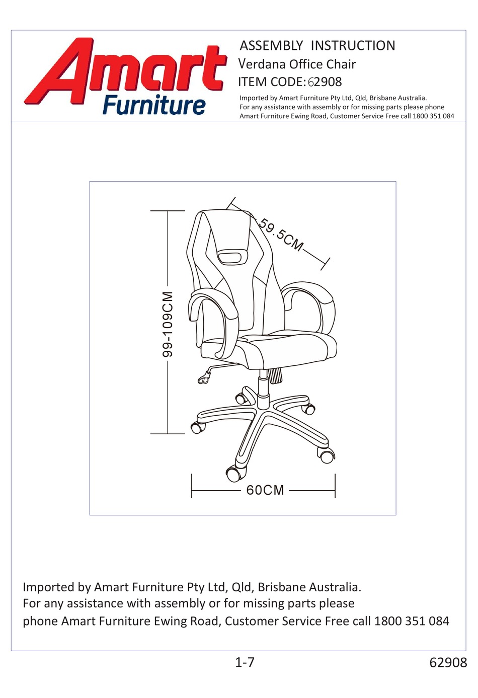 AMART FURNITURE VERDANA 62908 ASSEMBLY INSTRUCTIONS MANUAL Pdf Download