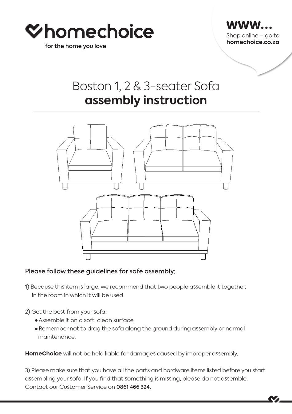 HOMECHOICE BOSTON ASSEMBLY INSTRUCTION Pdf Download ManualsLib