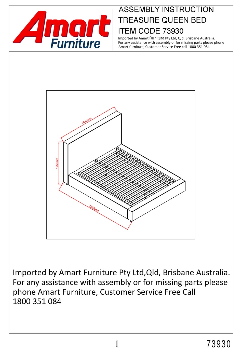 AMART FURNITURE TREASURE 73930 ASSEMBLY INSTRUCTION MANUAL Pdf Download