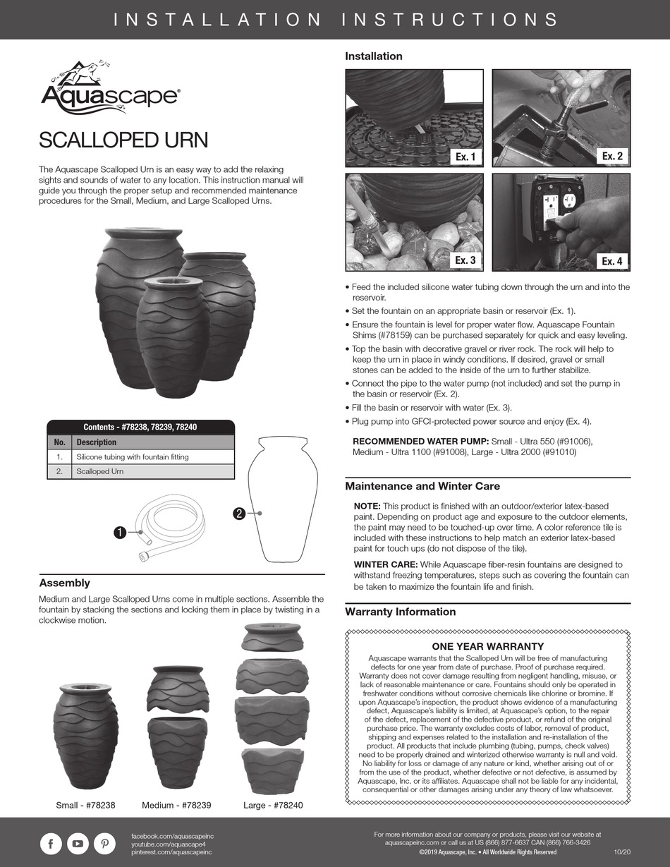 AQUASCAPE SCALLOPED URN 78238 INSTALLATION INSTRUCTIONS Pdf Download