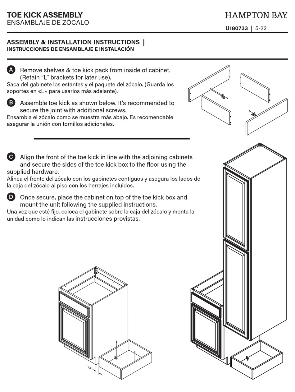 HAMPTON BAY U180733 ASSEMBLY/INSTALLATION INSTRUCTIONS Pdf Download ManualsLib