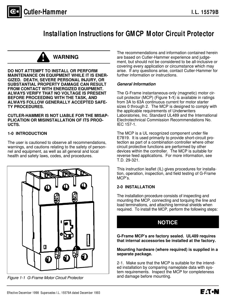 CUTLERHAMMER GMCP INSTALLATION INSTRUCTIONS Pdf Download ManualsLib