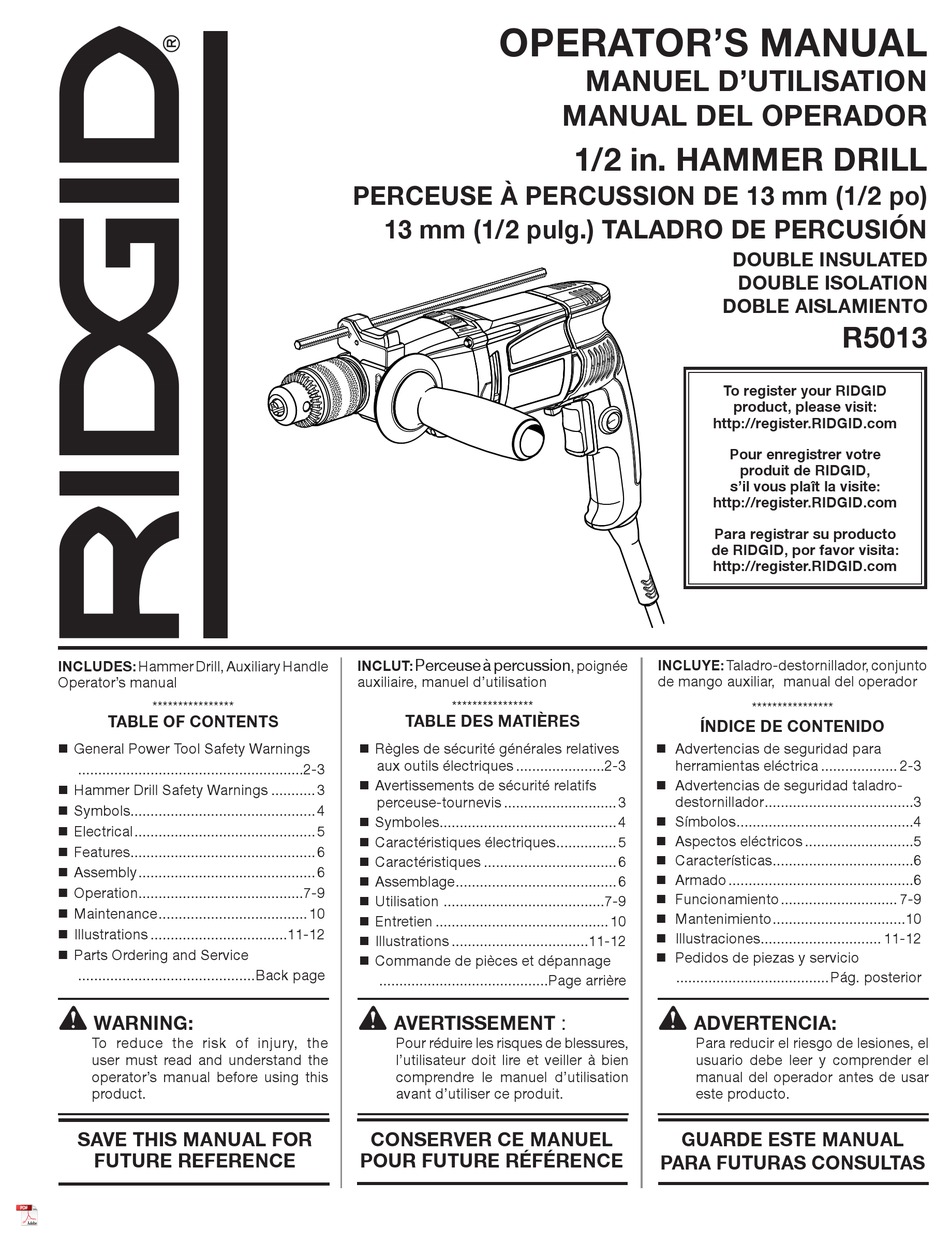 RIDGID R5013 OPERATOR'S MANUAL Pdf Download ManualsLib