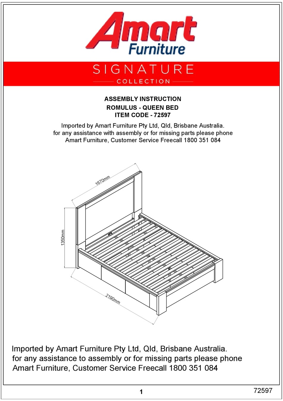 AMART FURNITURE ROMULUS 72597 ASSEMBLY INSTRUCTION MANUAL Pdf Download