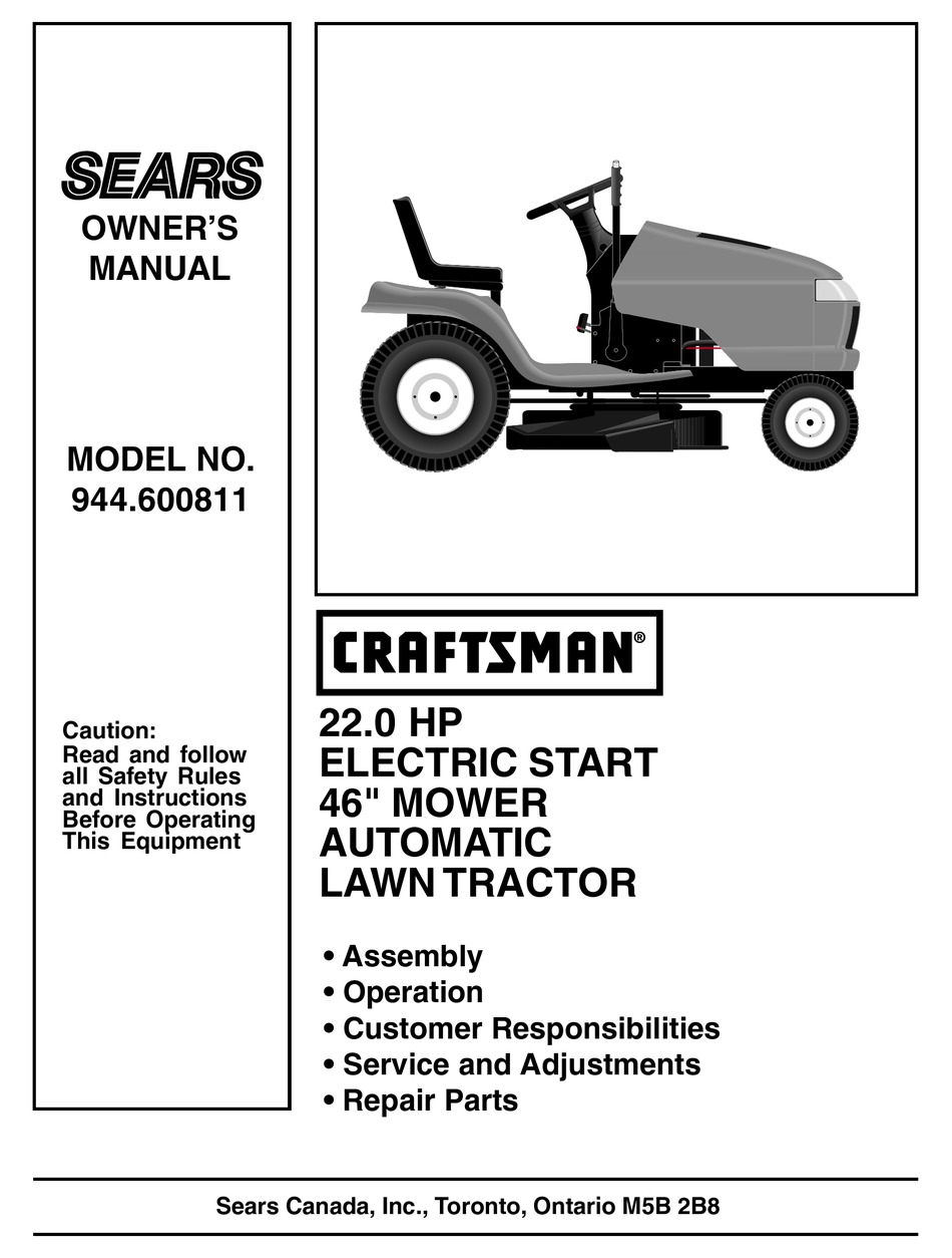 SEARS CRAFTSMAN 944.600811 OWNER'S MANUAL Pdf Download ManualsLib
