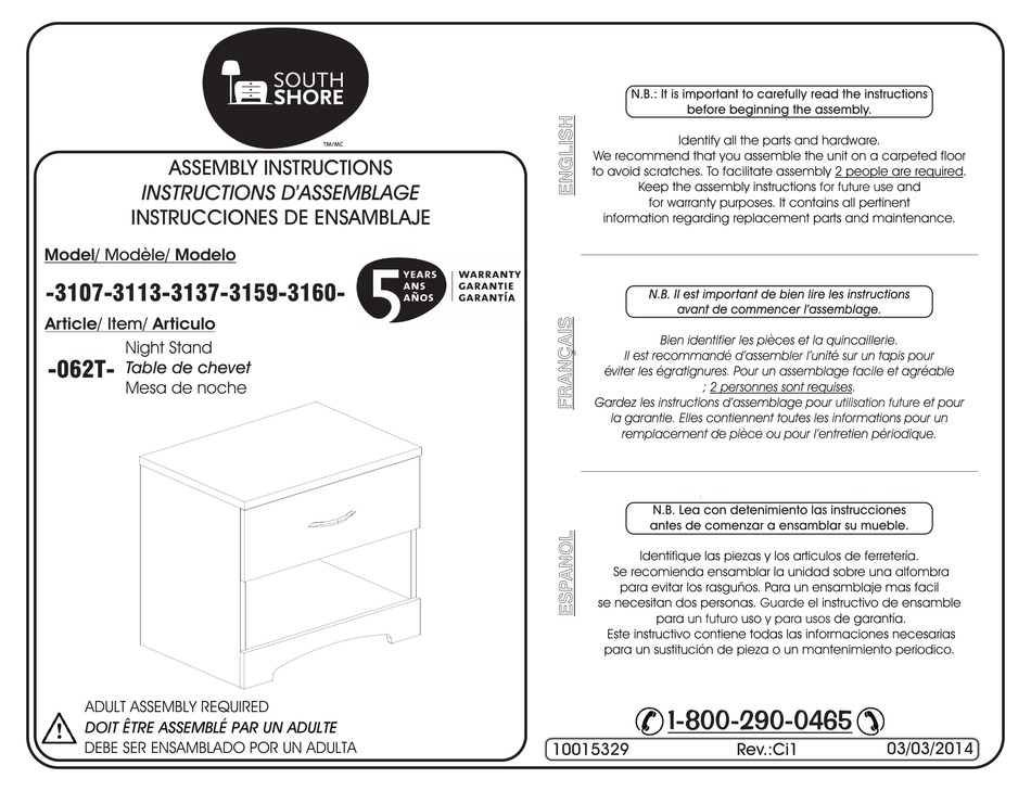 SOUTH SHORE 3107062T ASSEMBLY INSTRUCTIONS MANUAL Pdf Download ManualsLib