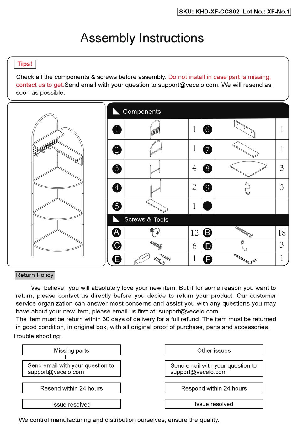VECELO KHDXFCCS02 ASSEMBLY INSTRUCTIONS Pdf Download ManualsLib