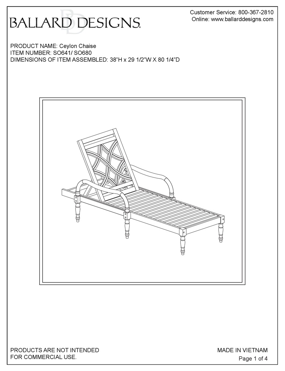 BALLARD DESIGNS SO641 ASSEMBLY INSTRUCTIONS Pdf Download ManualsLib