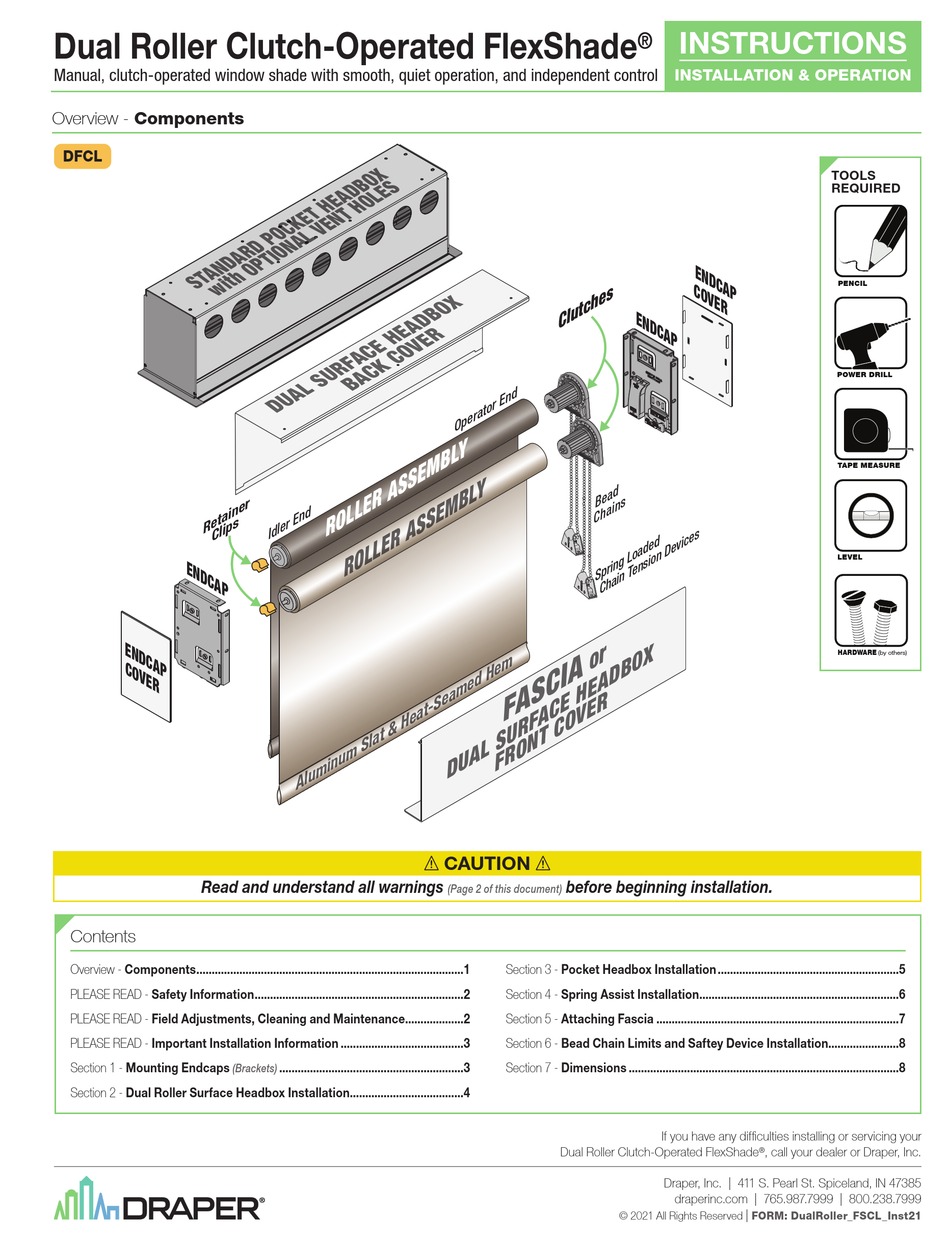 DRAPER CLUTCHOPERATED FLEXSHADE INSTRUCTIONS MANUAL Pdf Download