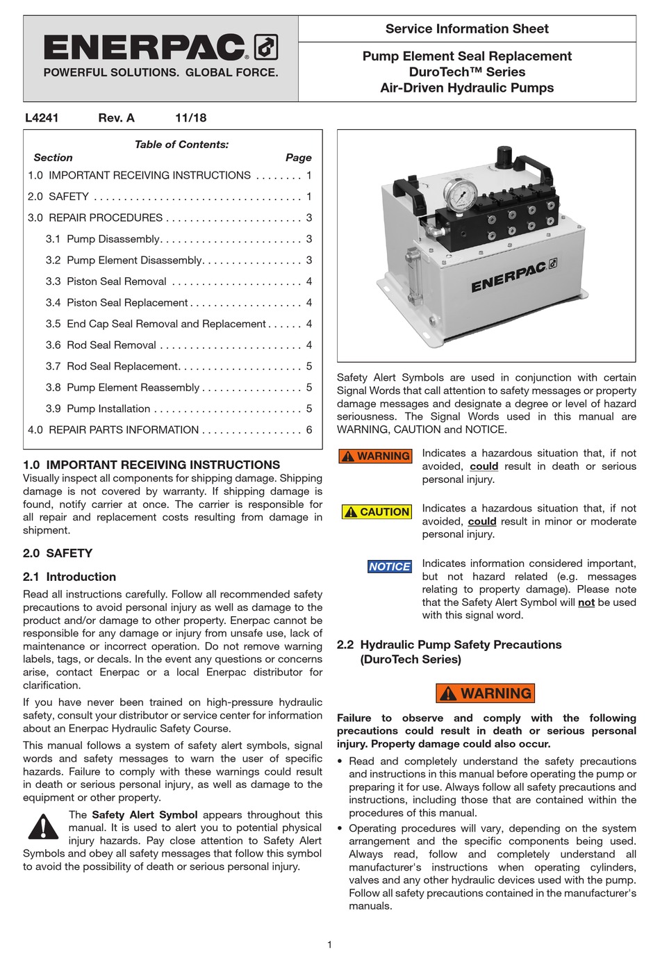 ENERPAC DUROTECH SERIES SERVICE INFORMATION Pdf Download | ManualsLib
