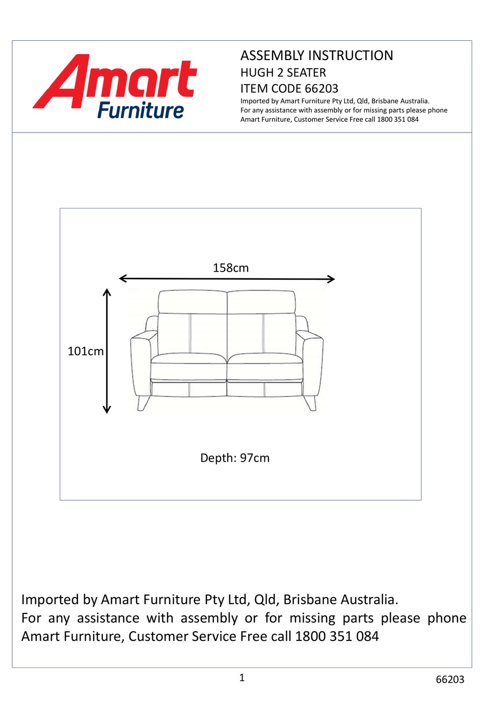 AMART FURNITURE HUGH 66203 ASSEMBLY INSTRUCTION MANUAL Pdf Download