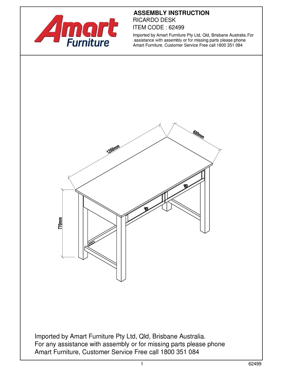 AMART FURNITURE RICARDO 62499 ASSEMBLY INSTRUCTION MANUAL Pdf Download ManualsLib