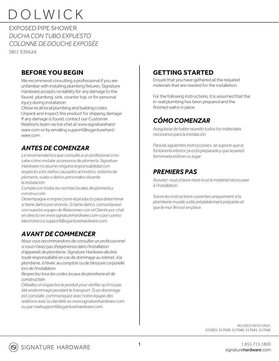 SIGNATURE HARDWARE DOLWICK 939624 MANUAL Pdf Download ManualsLib