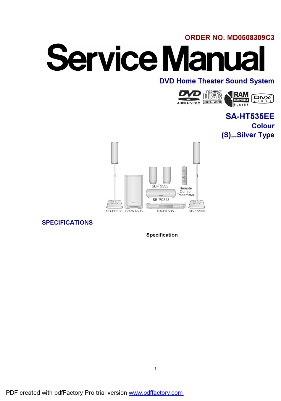PANASONIC SA-HT535EE SERVICE MANUAL Pdf Download | ManualsLib