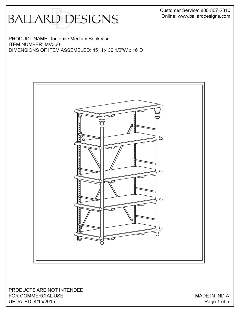 BALLARD DESIGNS TOULOUSE MV360 MANUAL Pdf Download ManualsLib