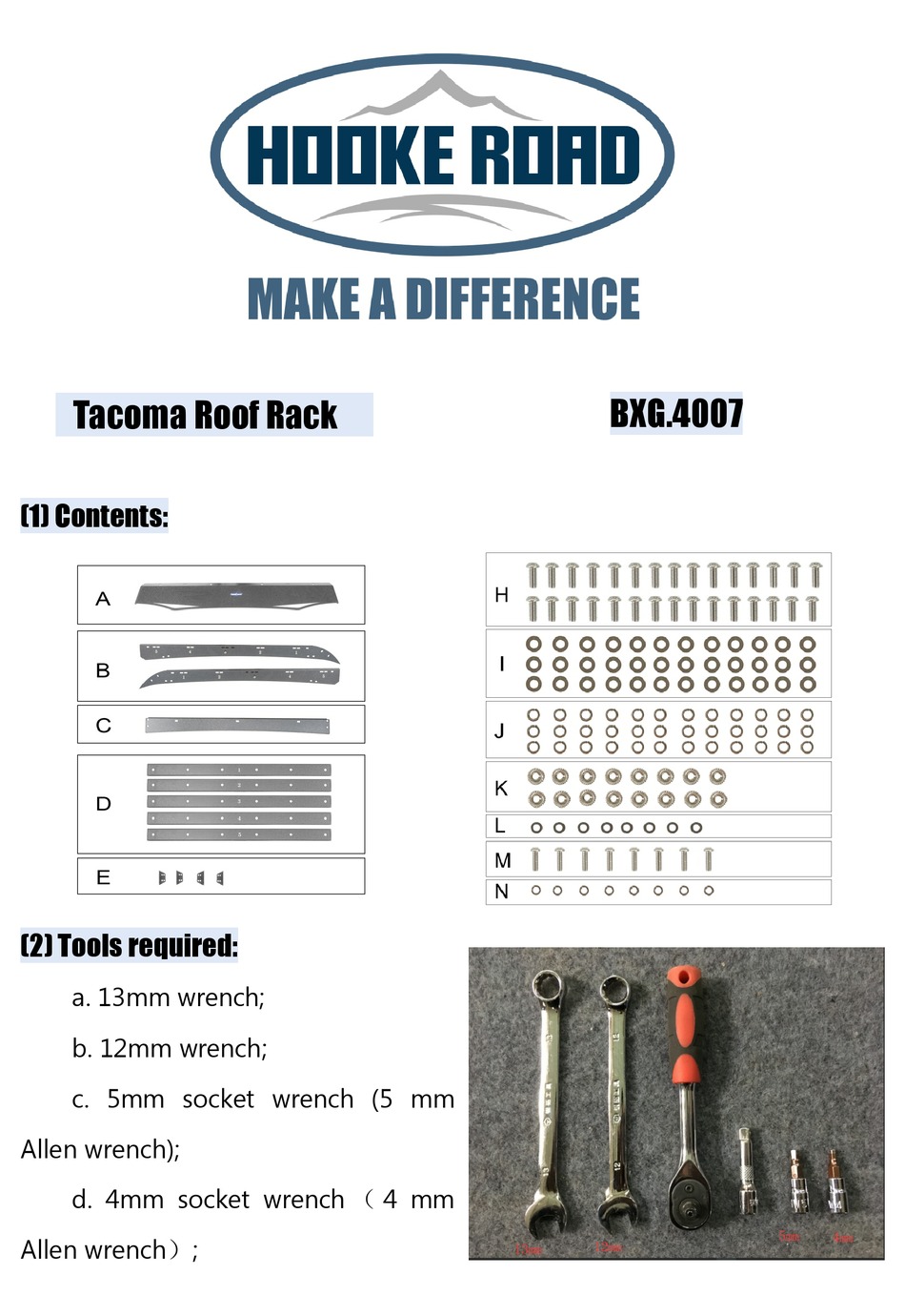 HOOKE ROAD BXG.4007 INSTALLATION INSTRUCTION Pdf Download ManualsLib