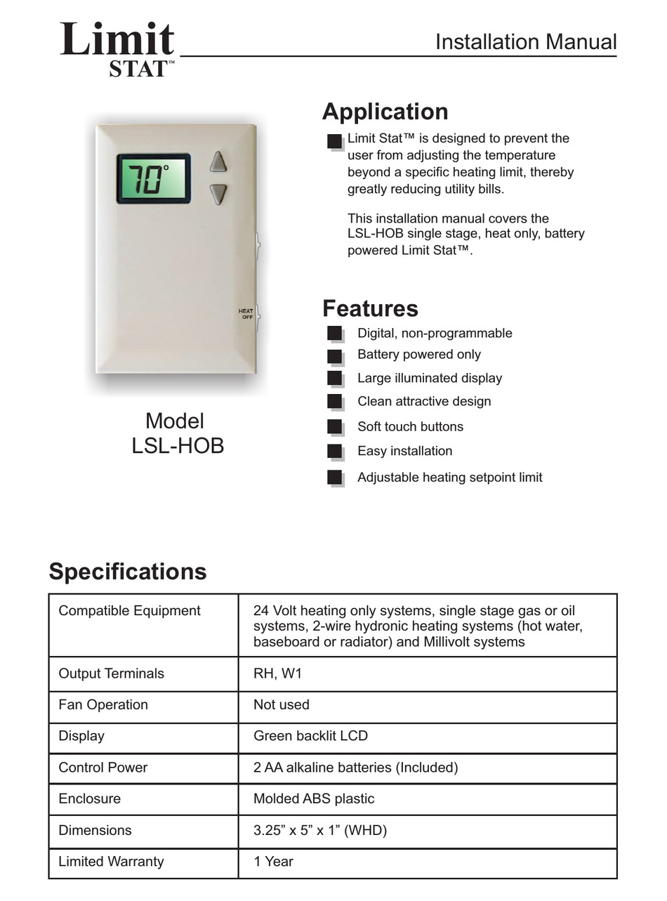 JACKSON SYSTEMS LIMIT STAT INSTALLATION MANUAL Pdf Download ManualsLib