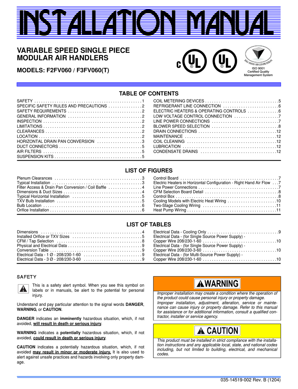 UNITARY PRODUCTS GROUP F2FV060 INSTALLATION MANUAL Pdf Download