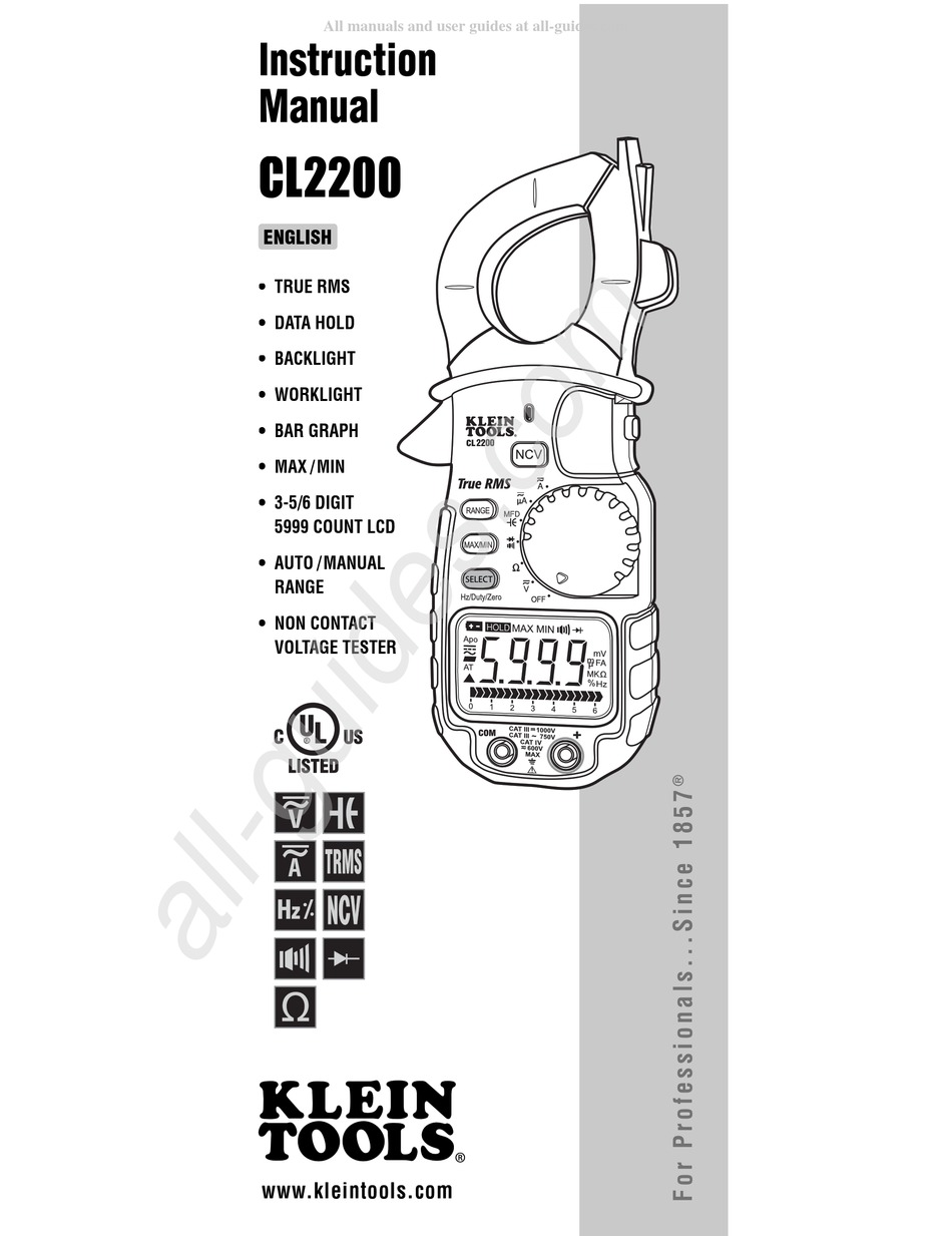 KLEIN TOOLS CL2200 INSTRUCTION MANUAL Pdf Download ManualsLib