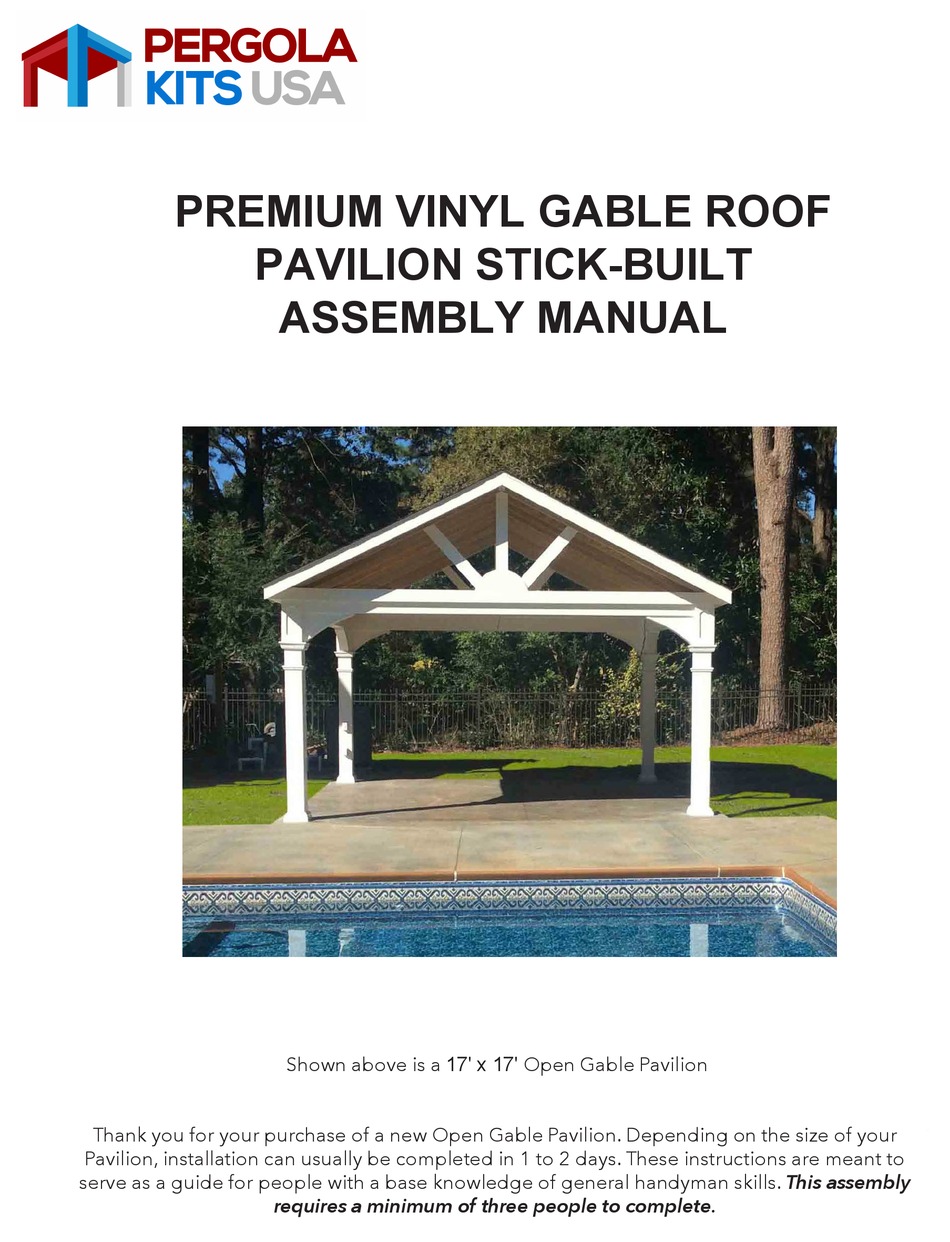 PERGOLA KITS USA PREMIUM VINYL PAVILION ASSEMBLY MANUAL Pdf Download