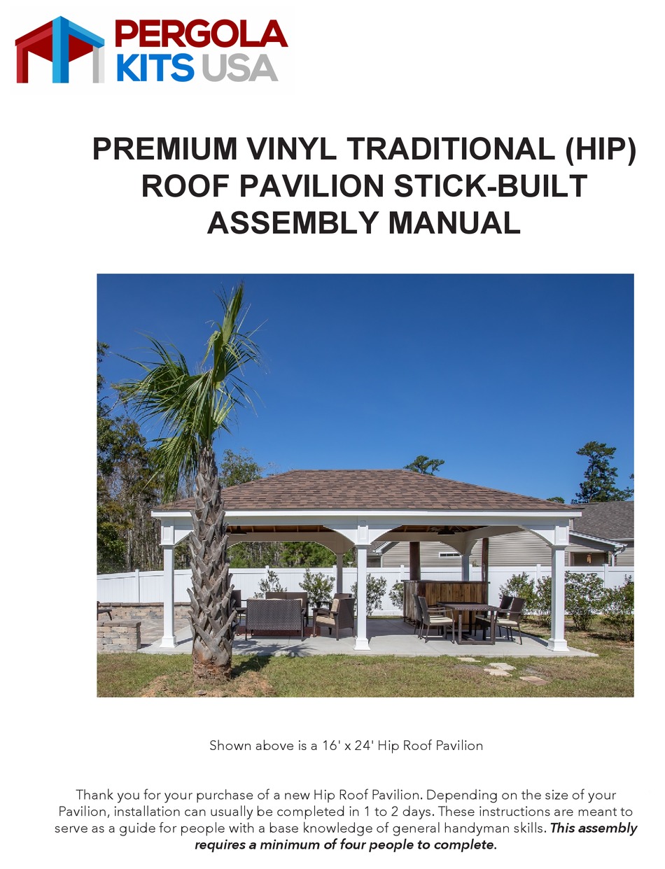 PERGOLA KITS USA PREMIUM VINYL PAVILION ASSEMBLY MANUAL Pdf Download