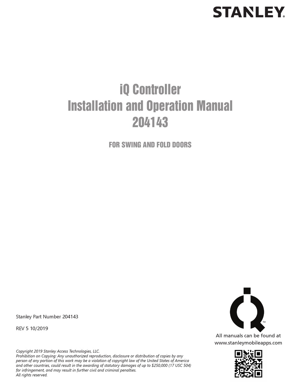 STANLEY 204143 INSTALLATION AND OPERATION MANUAL Pdf Download | ManualsLib