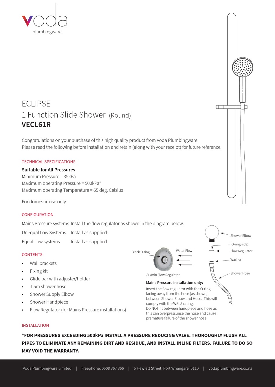 VODA PLUMBINGWARE ECLIPSE VECL61R QUICK START MANUAL Pdf Download