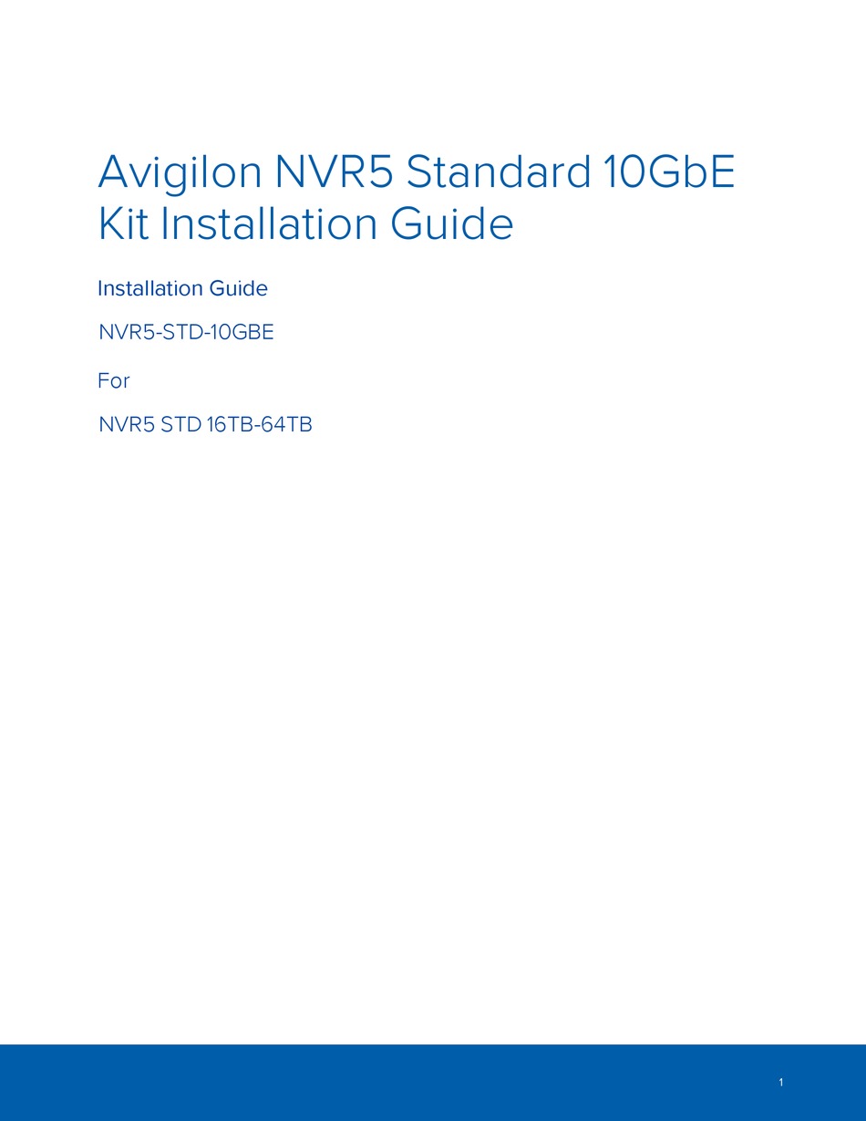 AVIGILON NVR5STD10GBE INSTALLATION MANUAL Pdf Download ManualsLib