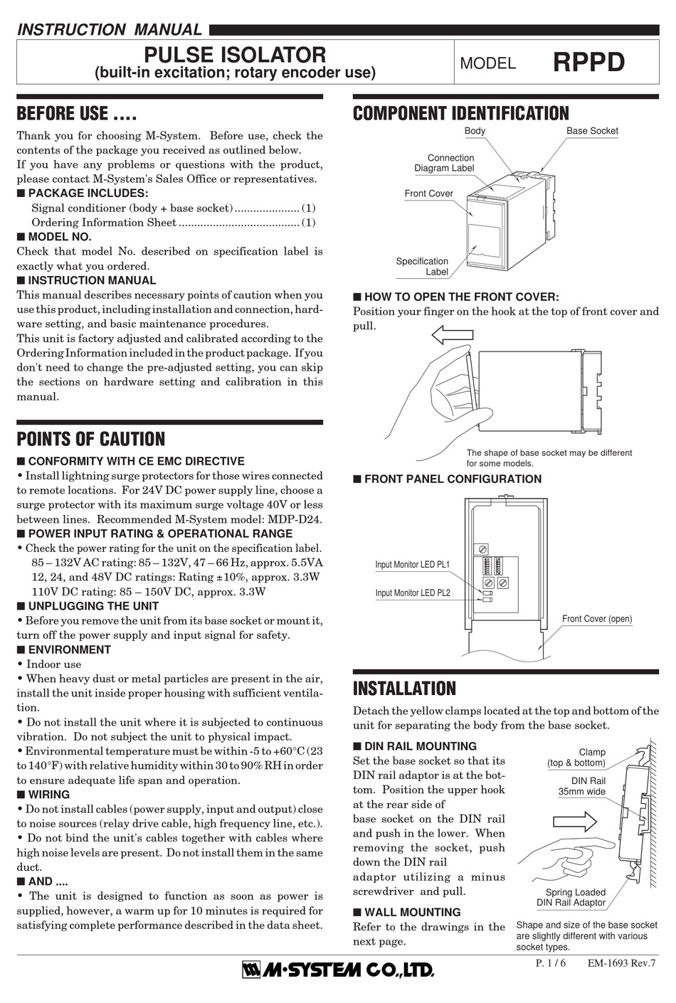 M-SYSTEM RPPD INSTRUCTION MANUAL Pdf Download | ManualsLib